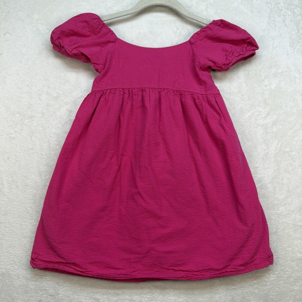 Janie and Jack‎ Girls Seersucker Dress Hot Pink Puff Sleeve Summer Size 6